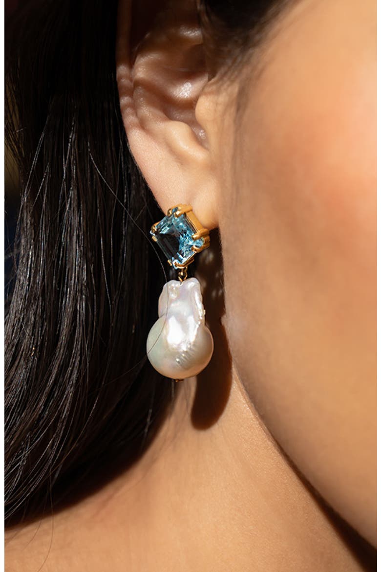 Blue Topaz Baroque Drops, Alternate, color, Gold