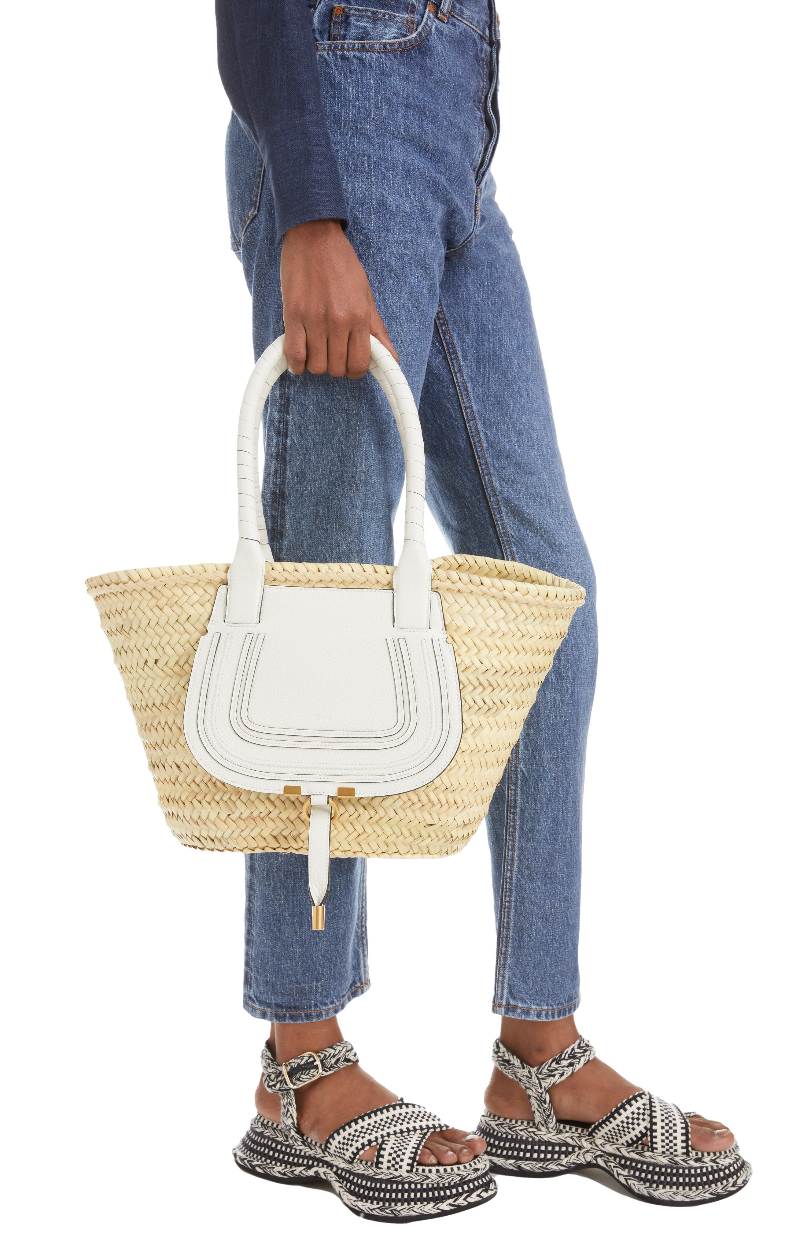 Chloé Medium Marcie Woven Raffia Tote, Alternate, color, 