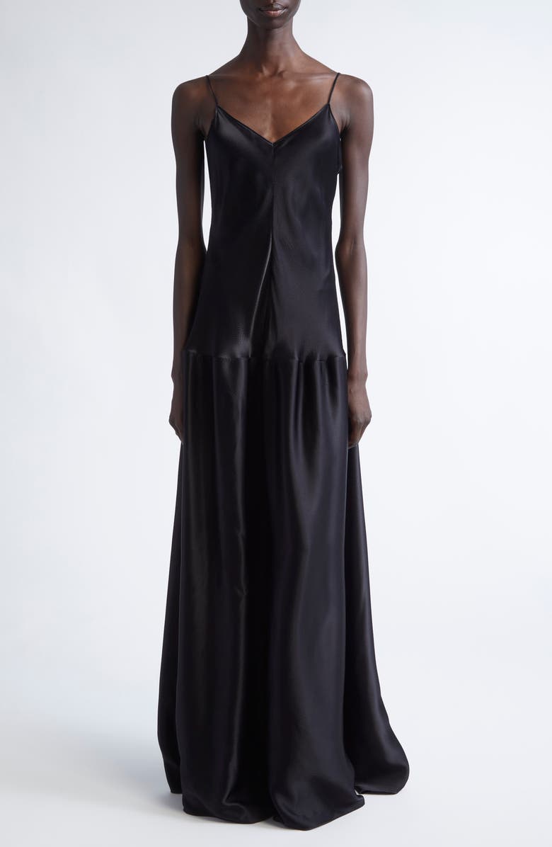 FFORME Laylay Dropped Waist Hammered Satin Dress, Main, color, Black