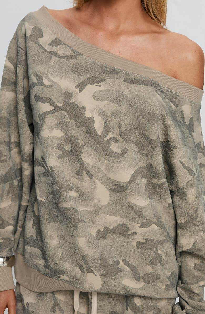 Princess Polly Wellness Camo One-Shoulder Sweatshirt, Alternate, color, Washed Camo