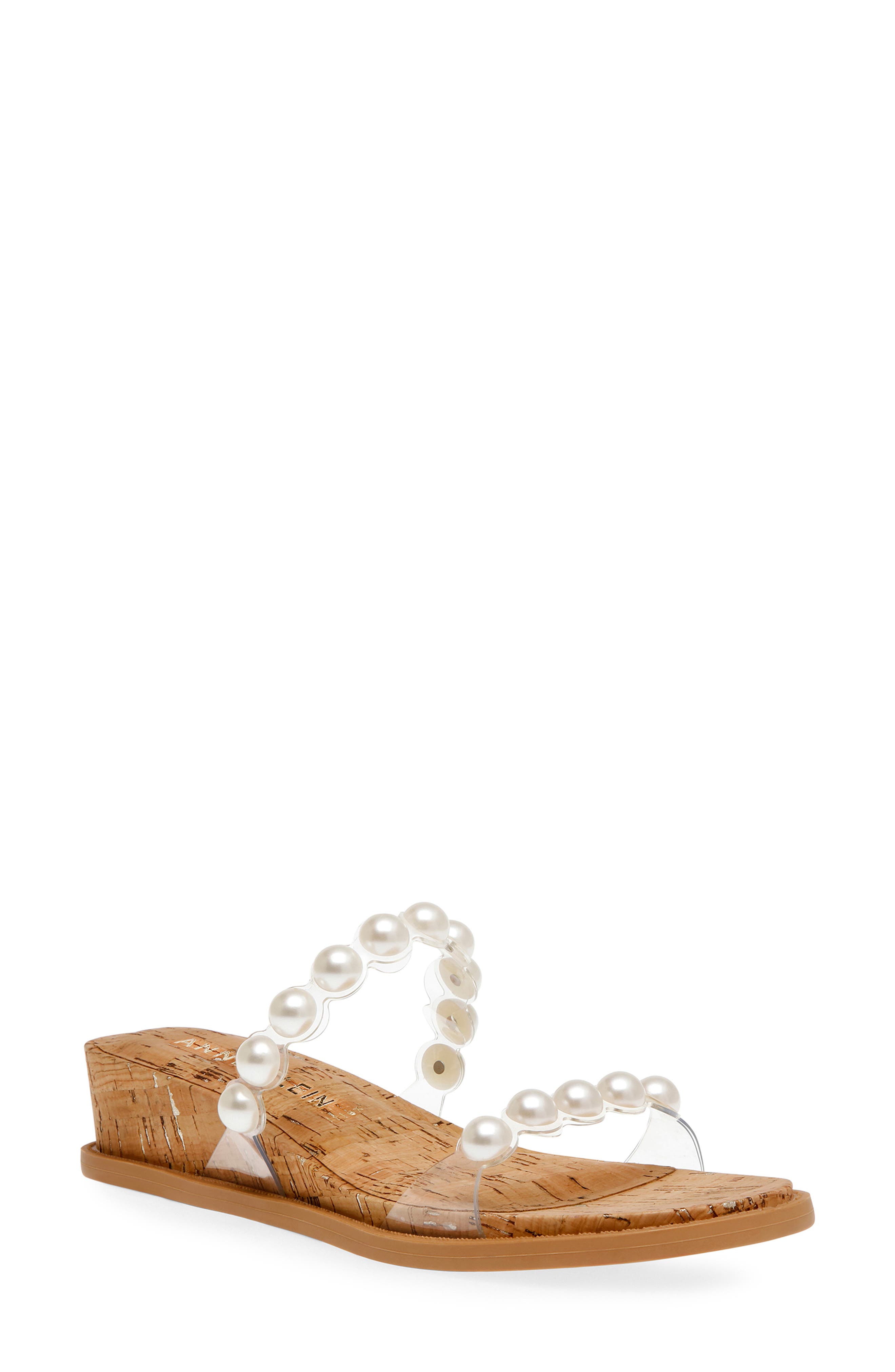 Anne Klein Bee Imitation Pearl Slide Sandal, Main, color, 