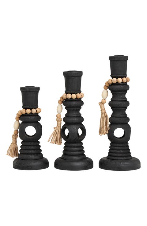 Set of 3 Wood Pillar Candle Holders