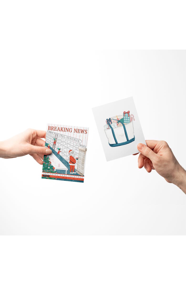 Ramus & Co Breaking News Coal, Santa Delivery Man, Tote Bag with Presents Winter/Holiday/Christmas Greeting Card Pack Sets, Alternate, color, Multi-Pack