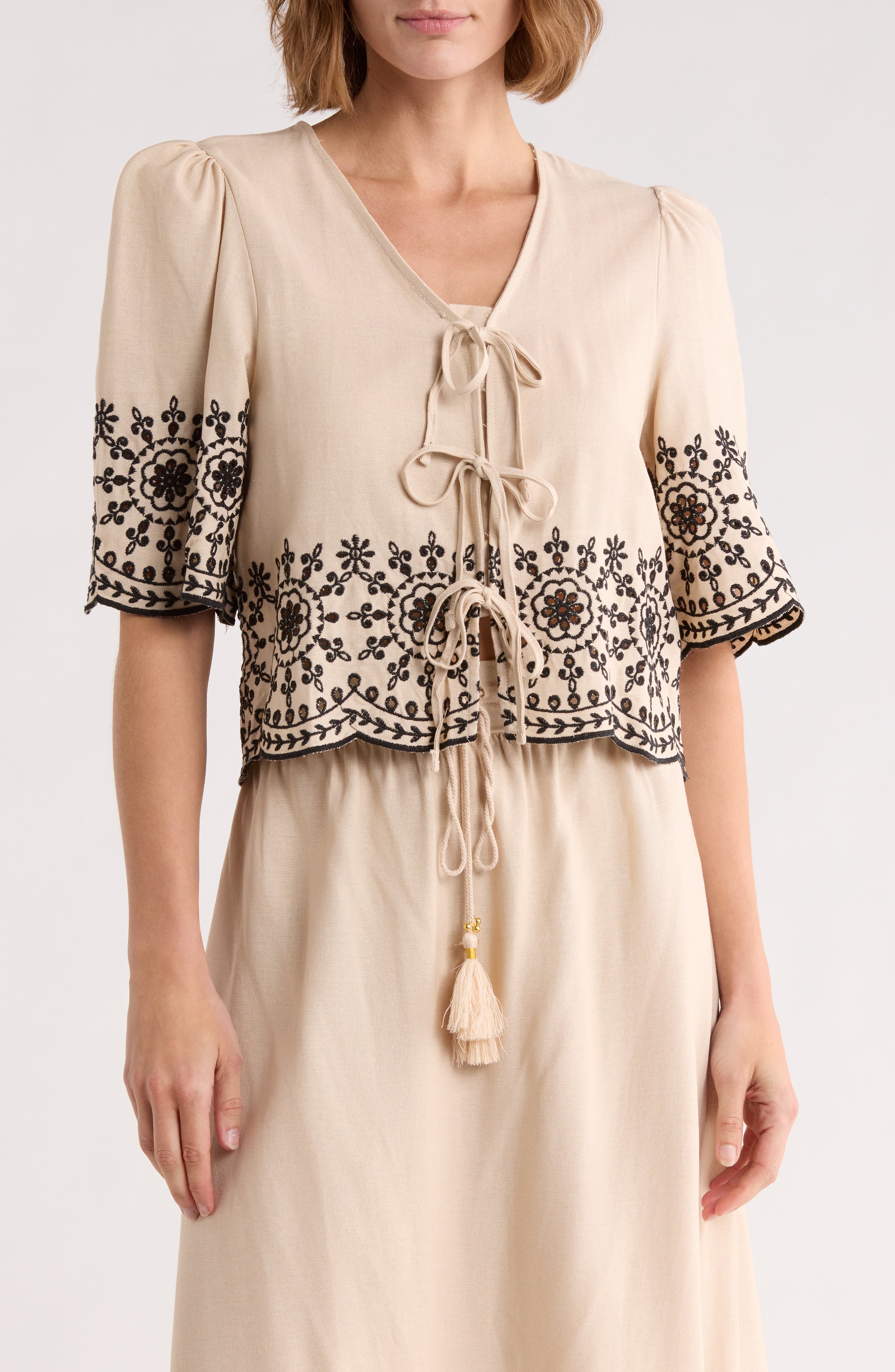 Eyelet Embroidered Tie Top - image 5