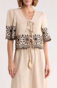 Ellen Tracy Eyelet Embroidered Tie Top