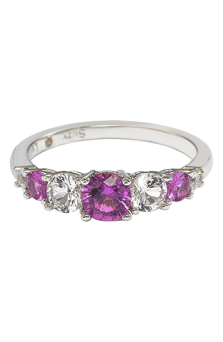 SUZY LEVIAN Sterling Silver Pink Sapphire & Lab Grown White Sapphire Diamond Accent 7-Stone Ring - 1.75ctw, Alternate, color, Pink