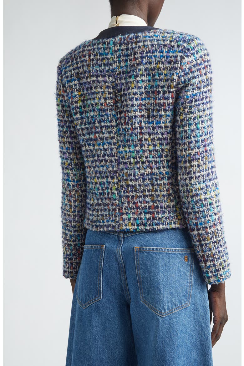 San Germain Leather Trim Tweed Jacket, Alternate, color, MIDNIGHT/ ECRU MULTI