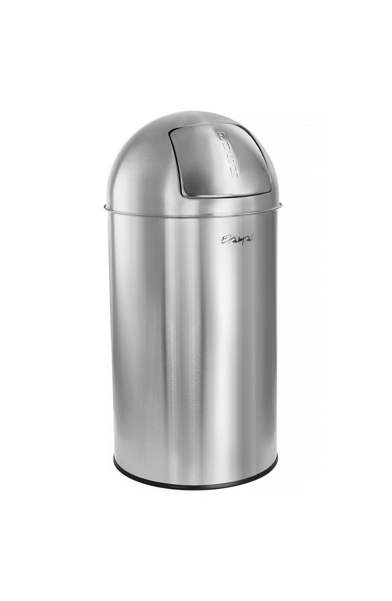 Elama 50 Liter Large 13 Gallon Push Lid Stainless Steel Cylindrical Home and Kitchen Trash Bin, Main, color, Silver
