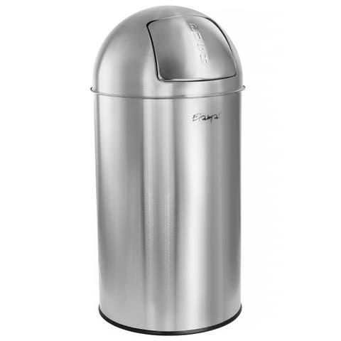 50 Liter Large 13 Gallon Push Lid Stainless Steel Cylindrical Home and Kitchen Trash Bin