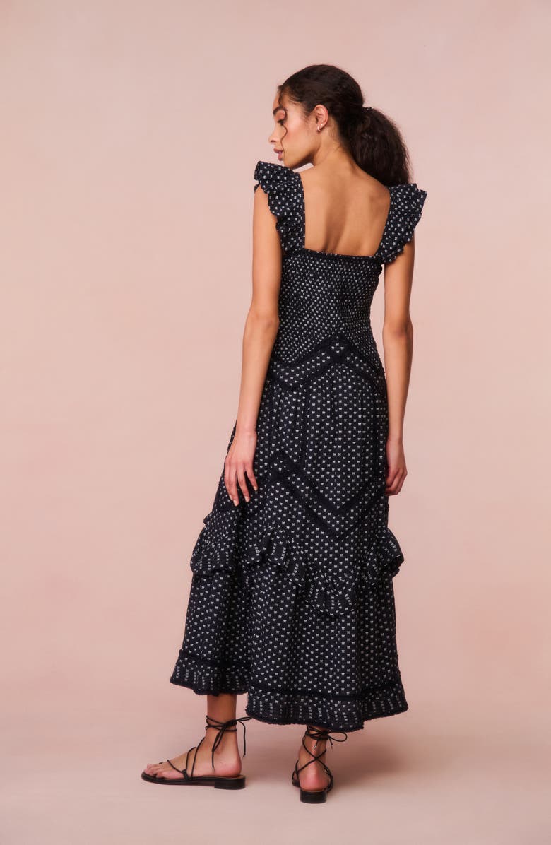 LoveShackFancy Brin Flutter Sleeve Tiered Maxi Sundress, Alternate, color, 
