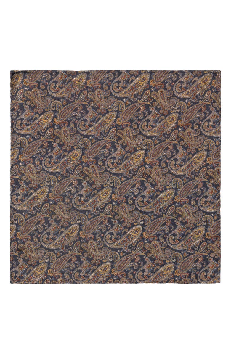 Eton Paisley & Medallion Reversible Silk Pocket Square, Alternate, color, Blue Multi