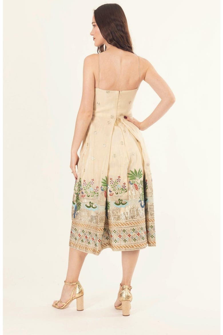 Blanche Box Pleated Midi Dress, Alternate, color, Beige