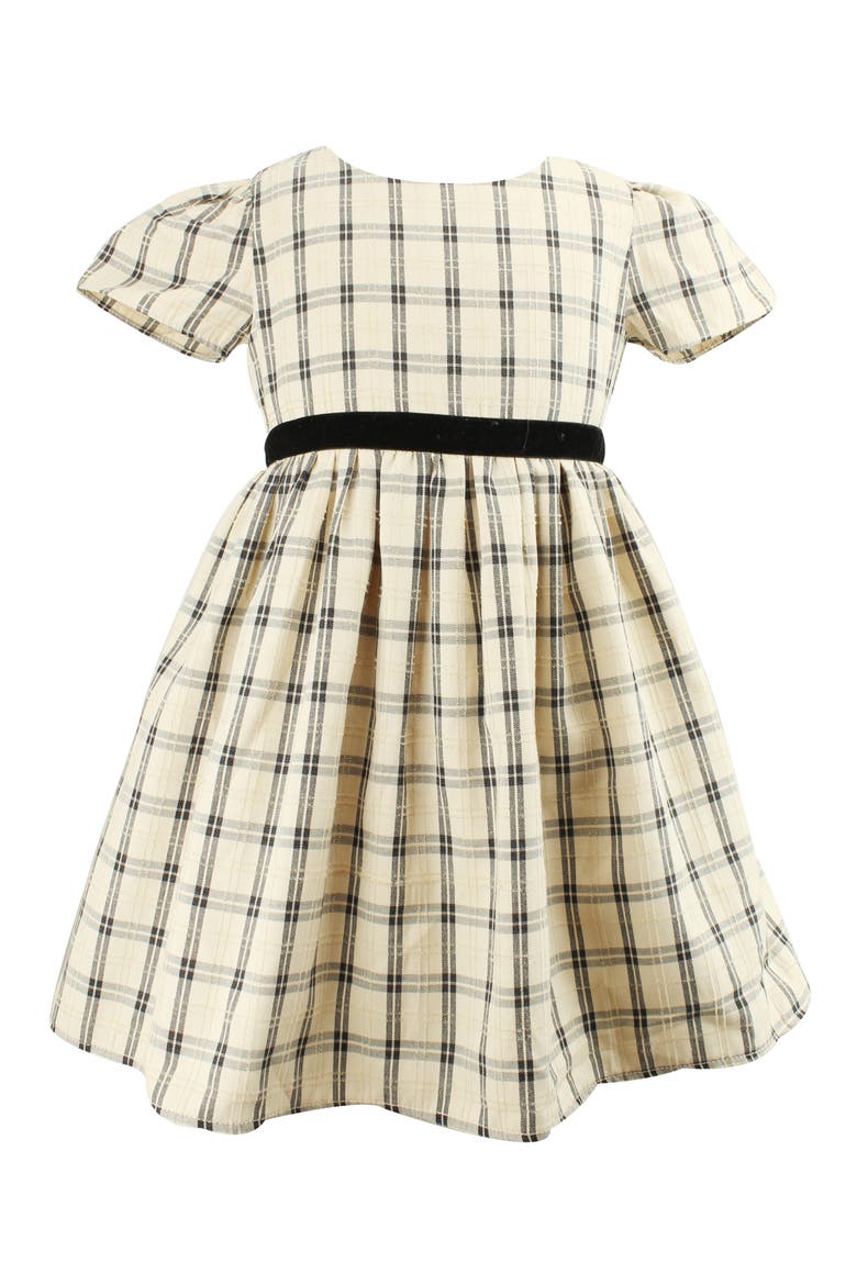 Plaid Flutter Sleeve Cotton Dress, Main, color, GREY MULTI