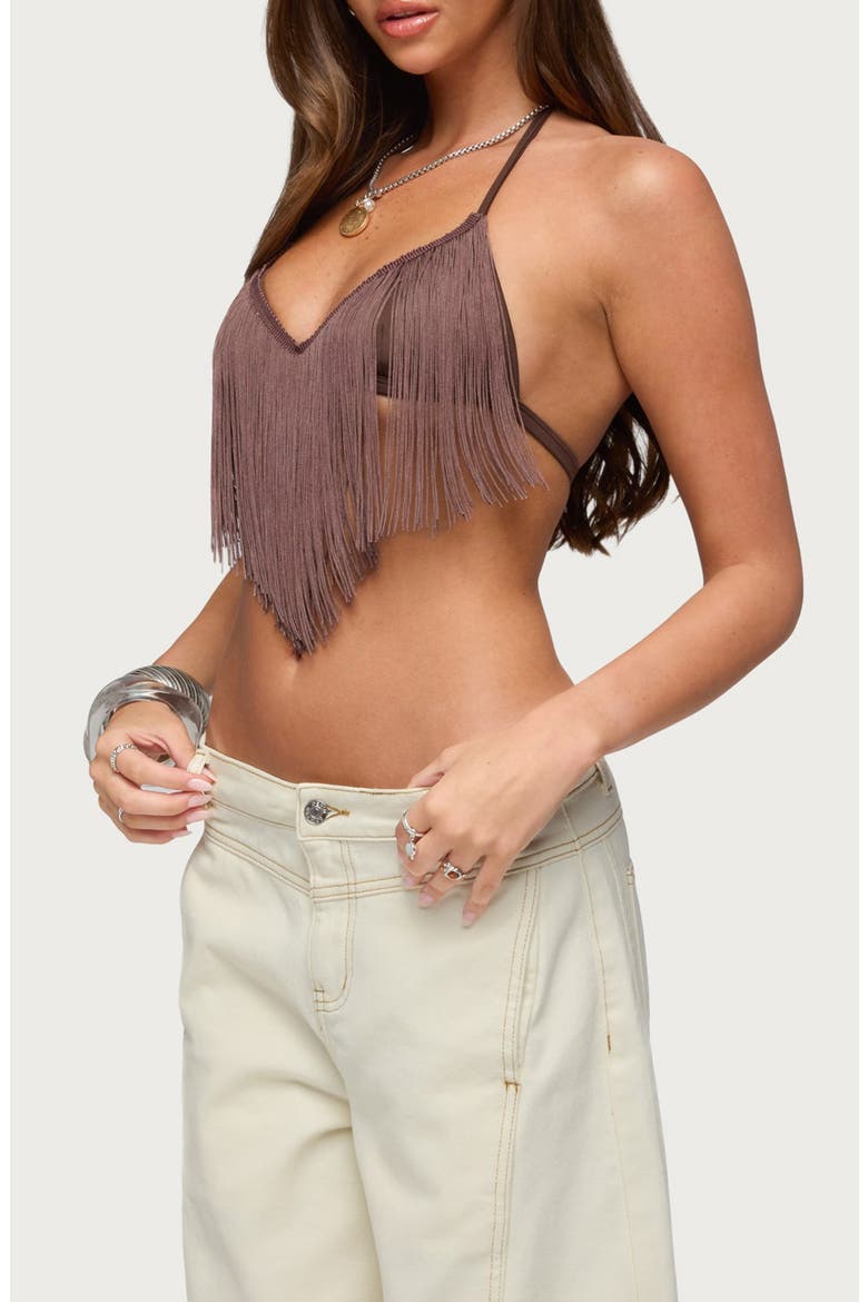 Kienna Fringe Bra Top, Alternate, color, BROWN