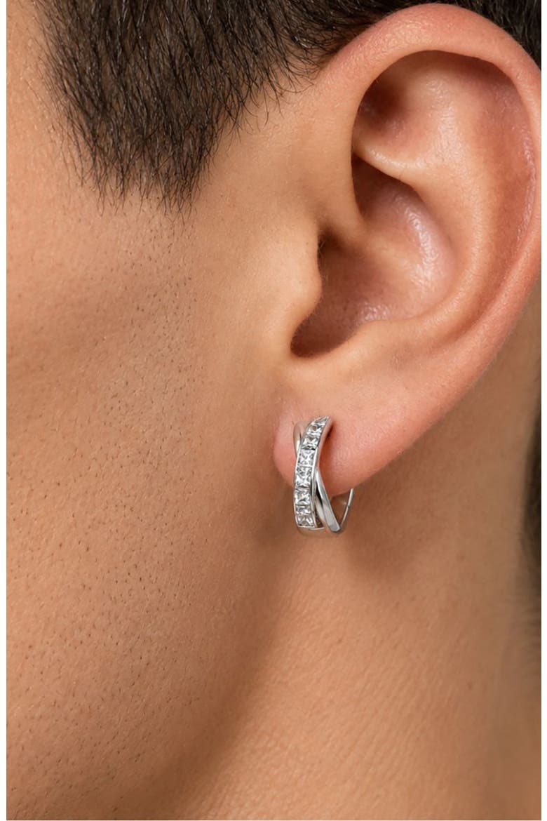 Cubic Zirconia Huggie Hoop Earrings, Alternate, color, SILVER