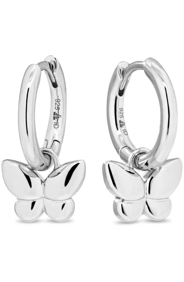 DEVATA Butterfly Hoop Earrings in Rhodium Plated Sterling Silver, Main, color, Silver