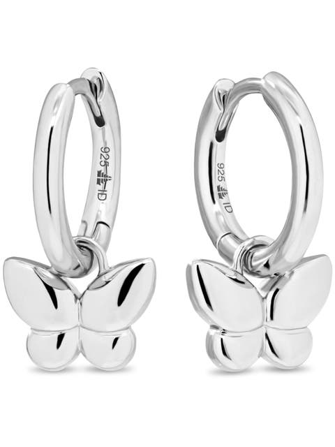 Butterfly Hoop Earrings in Rhodium Plated Sterling Silver
