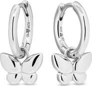 DEVATA Butterfly Hoop Earrings in Rhodium Plated Sterling Silver