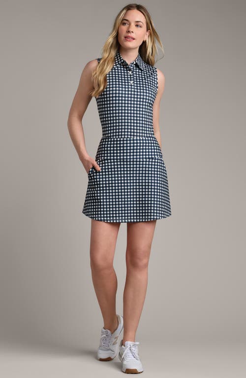 Rhone Court Gingham Sleeveless Polo In Navy Blue