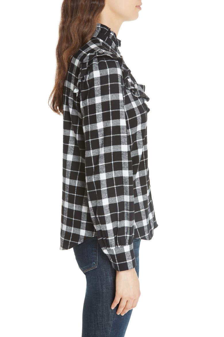 kate spade new york rustic plaid flannel shirt, Alternate, color, BLACK