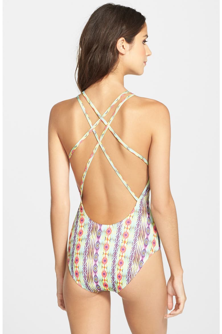 Beaded High Neck One-Piece Swimsuit, Alternate, color, SUNBEAM