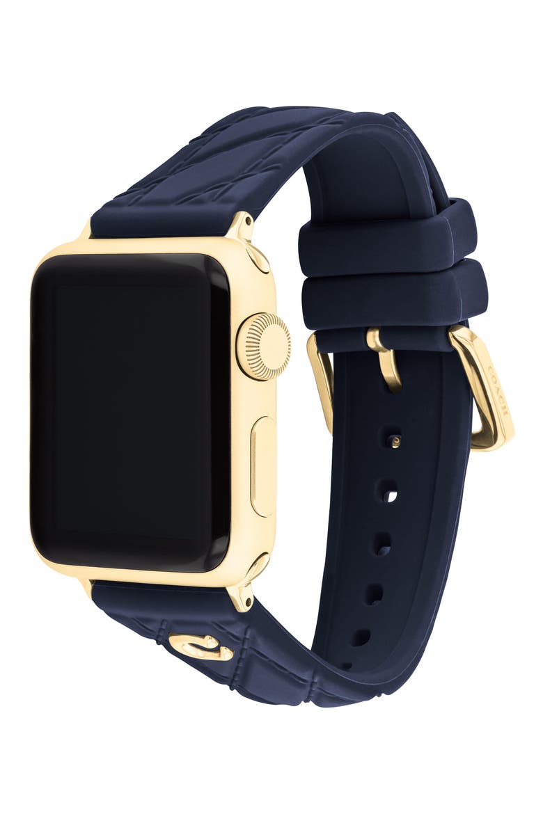 20mm Navy Quilted Silicone Apple Watch® Watchband, Alternate, color, NAVY