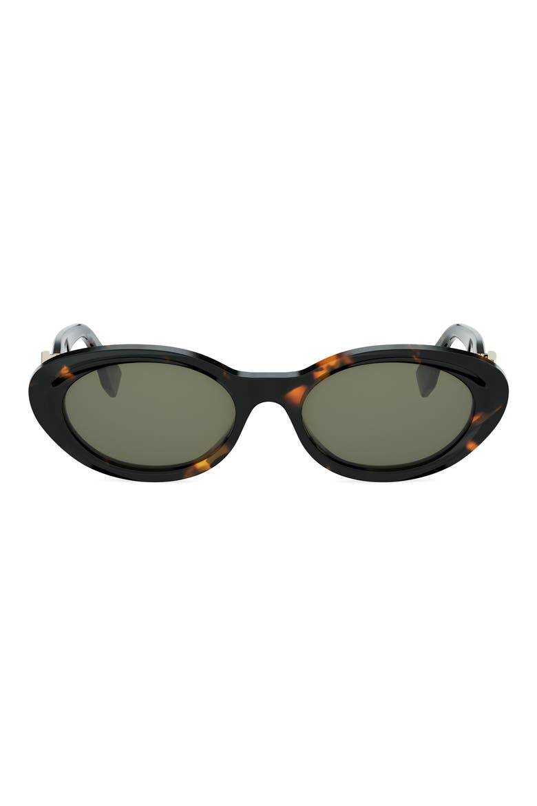 'Fendi Diamonds 53mm Oval Sunglasses, Alternate, color, DARK HAVANA / GREEN