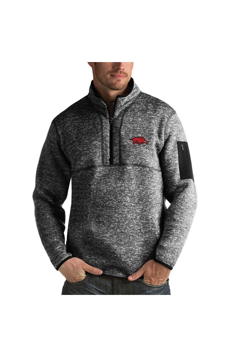 ANTIGUA Men's Antigua Black Arkansas Razorbacks Fortune Half-Zip Sweatshirt, Main, color, 