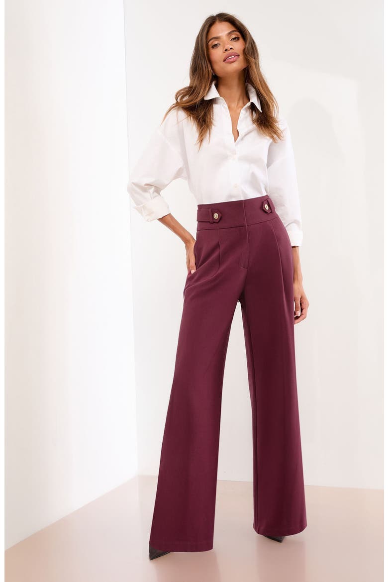 Button Detail Wide Leg Pants, Alternate, color, BURGUNDY