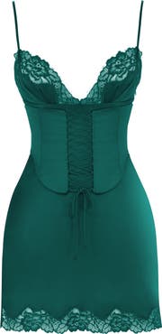 HOUSE OF CB Soraya Lace Trim Satin Minidress with Detachable Corset