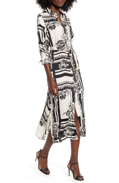 Mimi Floral & Geo Print Long Sleeve Shirtdress