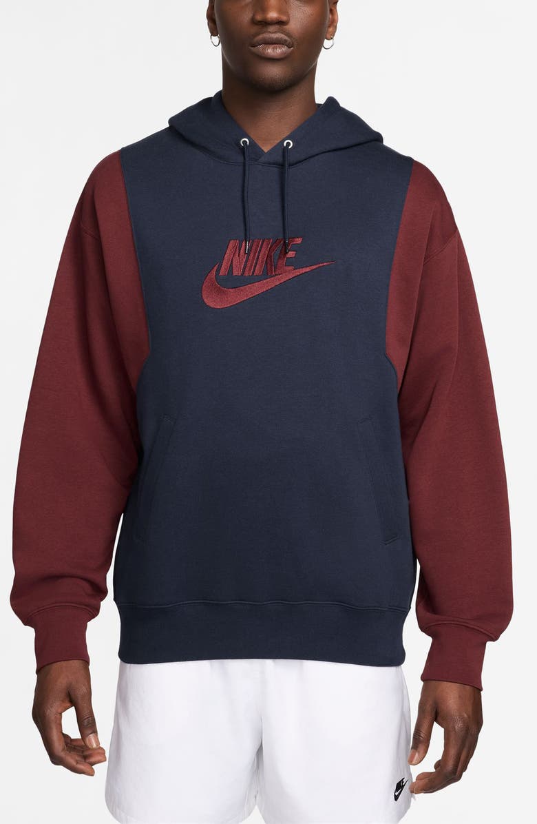 Nike Club Fleece Hoodie Pullover, Main, color, Obsidian/ Dark Team Red
