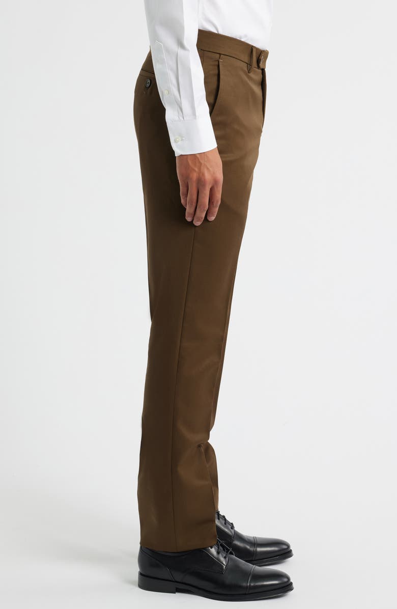 Berle Slim Fit Flat Front Brown Super 100s Wool Dress Pants, Alternate, color, Tobacco