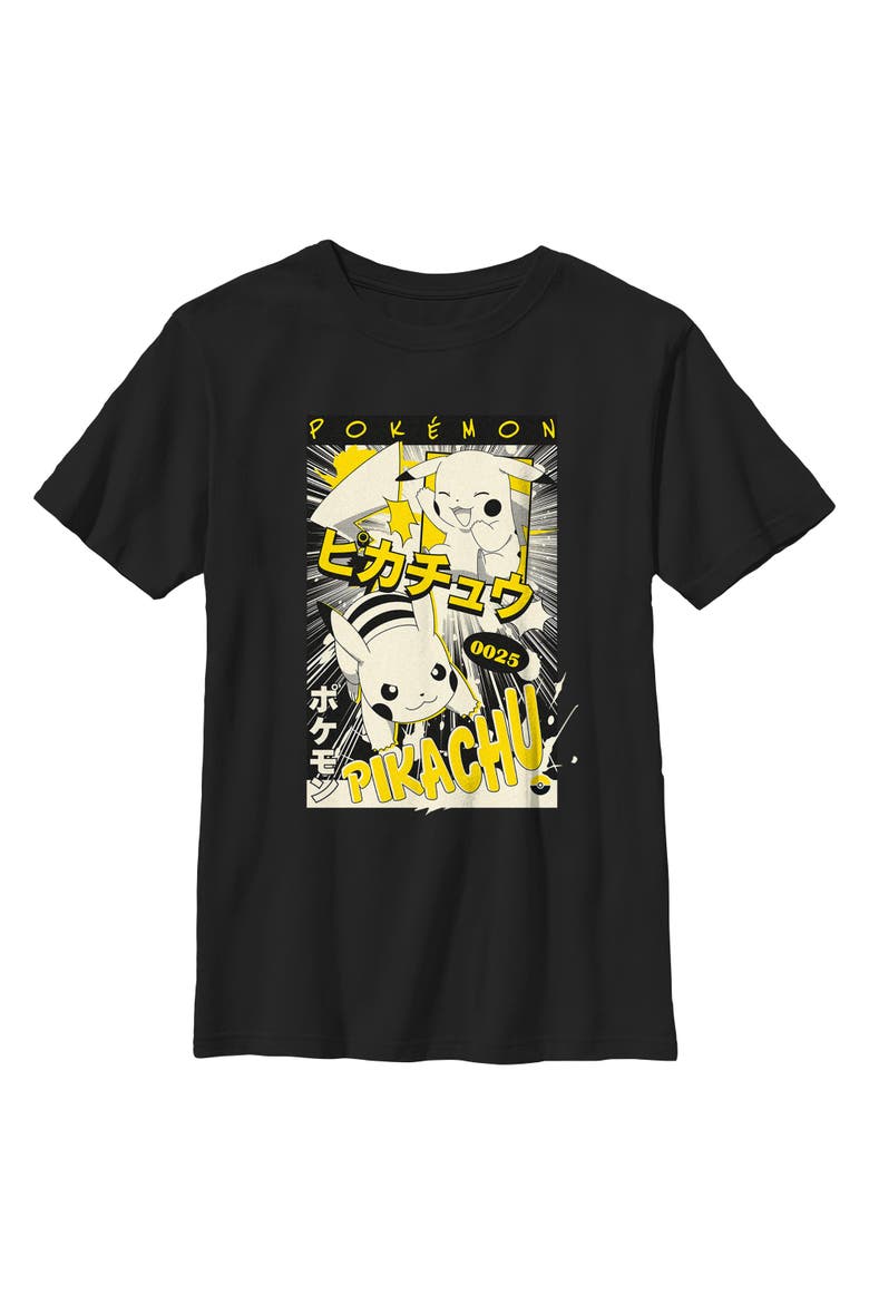 Boy's Pokemon Pikachu 0025 Retro Manga  Graphic T-Shirt, Main, color, Black