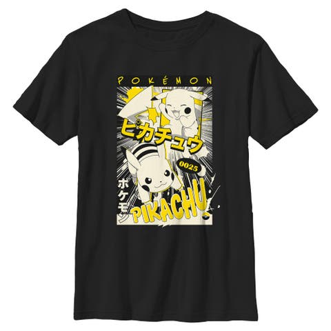 Boy's Pokemon Pikachu 0025 Retro Manga  Graphic T-Shirt