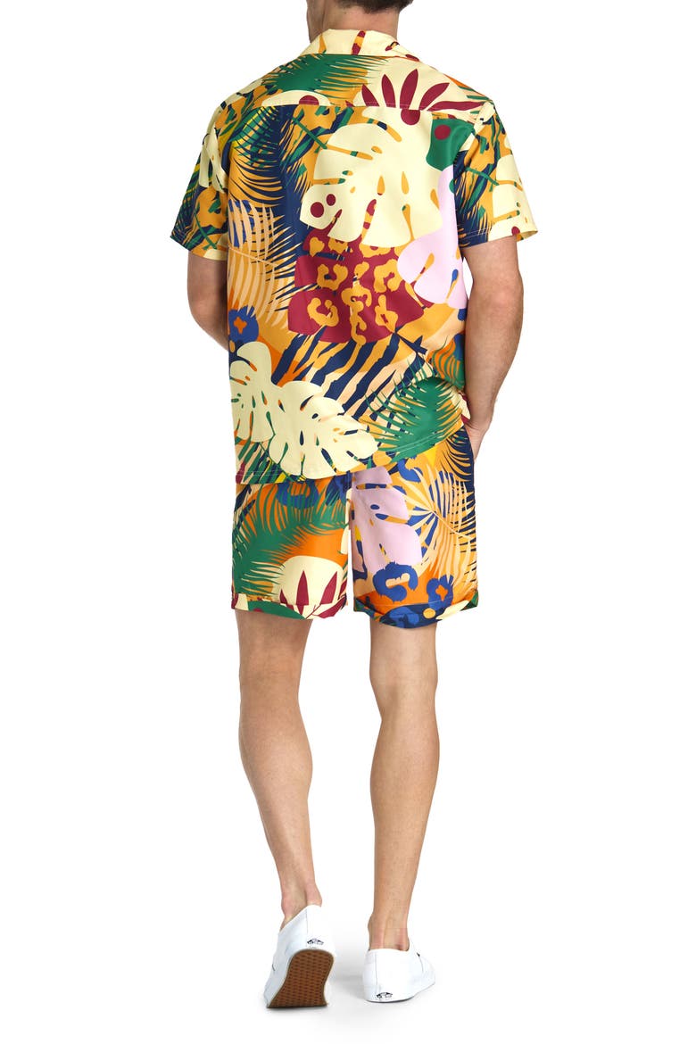 Tropic Thrill Camp Shirt & Drawstring Shorts Set, Alternate, color, YELLOW MULTI