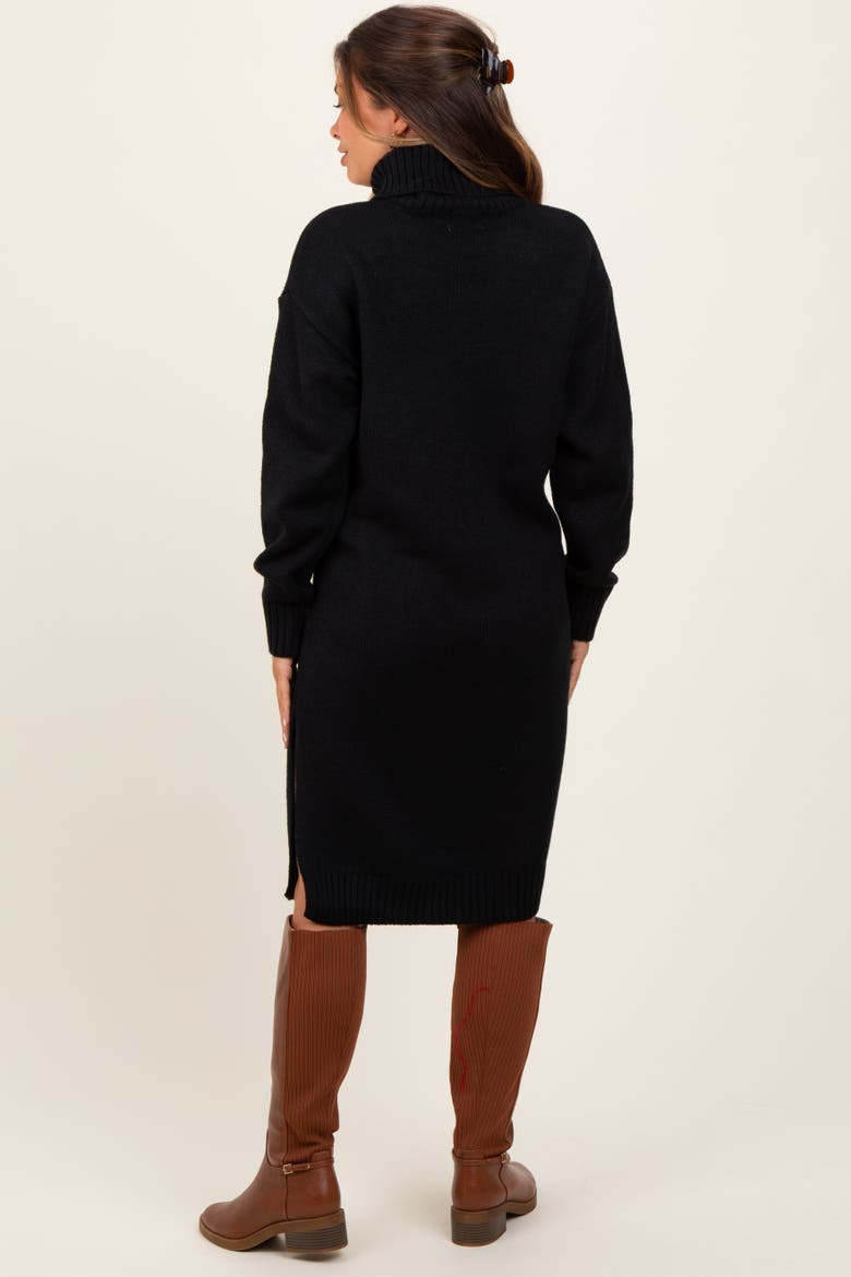 Turtleneck Side Slit Midi Sweater Dress, Alternate, color, Black