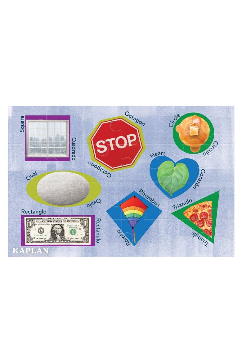 Shapes - Las Formas - Bilingual Floor Puzzle - 24 Pieces, Main, color, Blue