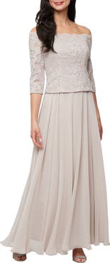 Alex Evenings Mixed Media Off the Shoulder Gown