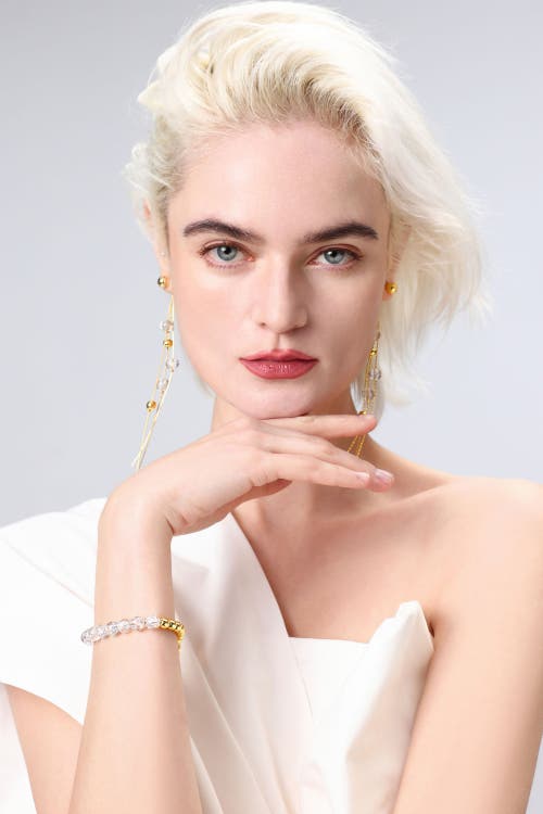 Classicharms Frostlily Azeztulite Crystal And Bead Drop Earrings In Gold