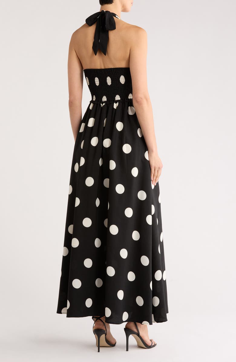 Love By Design Nina Patterned Halter Maxi Dress, Alternate, color, Black Ivory Dot