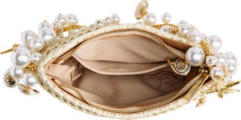 Cluster Shell Imitation Pearl Raffia Shoulder Bag