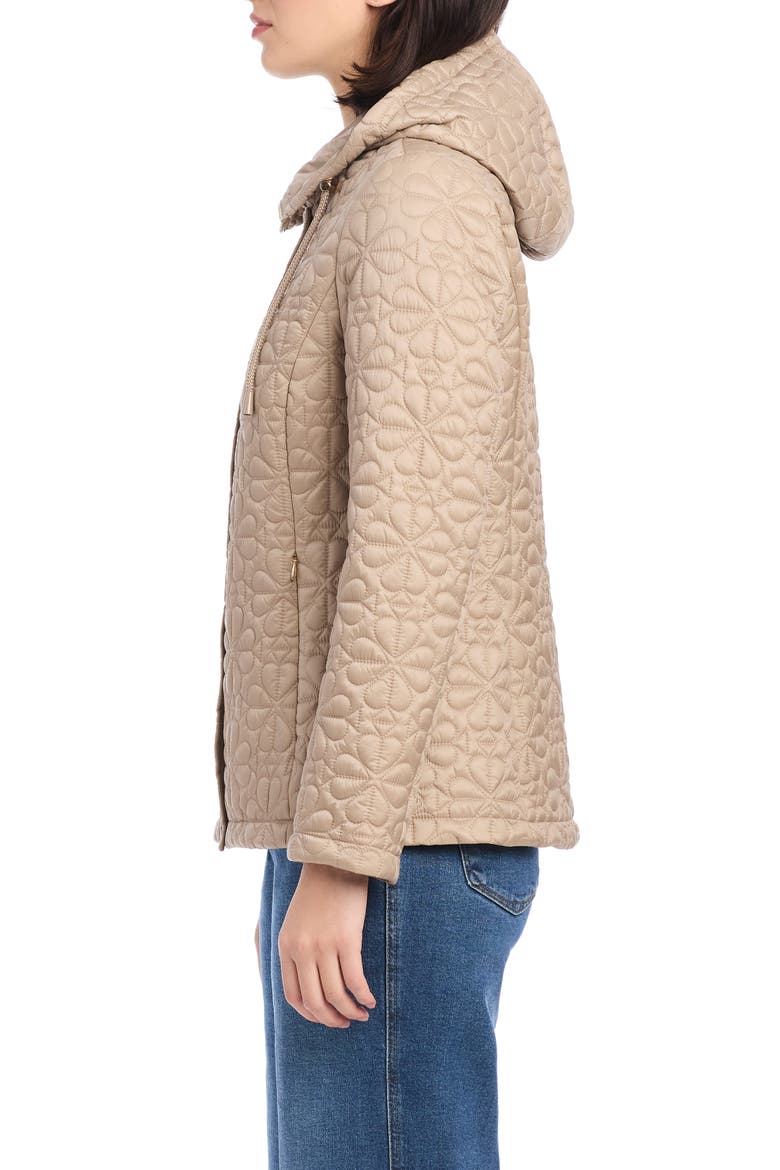 water resistant hooded floral quilted short jacket, Alternate, color, TIMELESS TAUPE