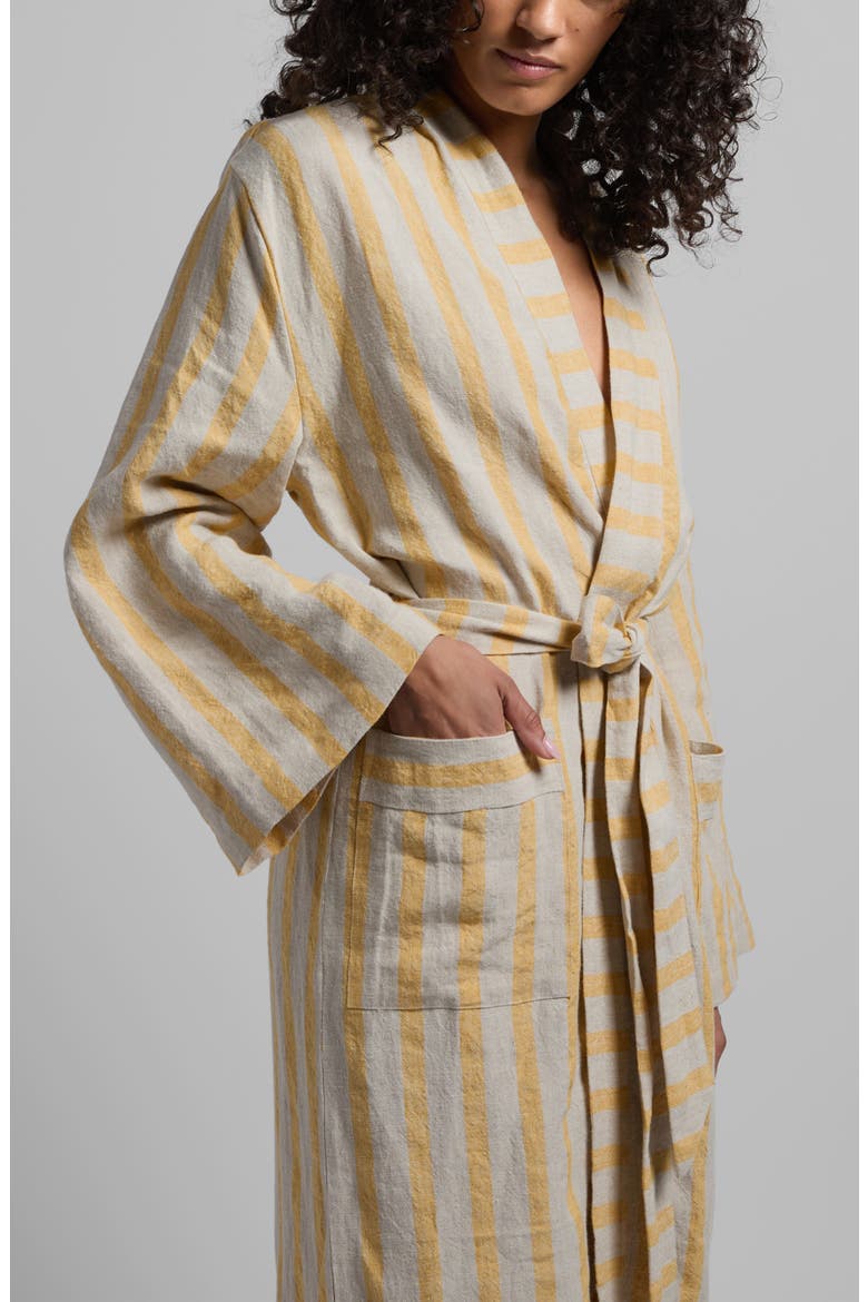 Stripe Linen Robe, Alternate, color, NATURAL WITH YELLOW