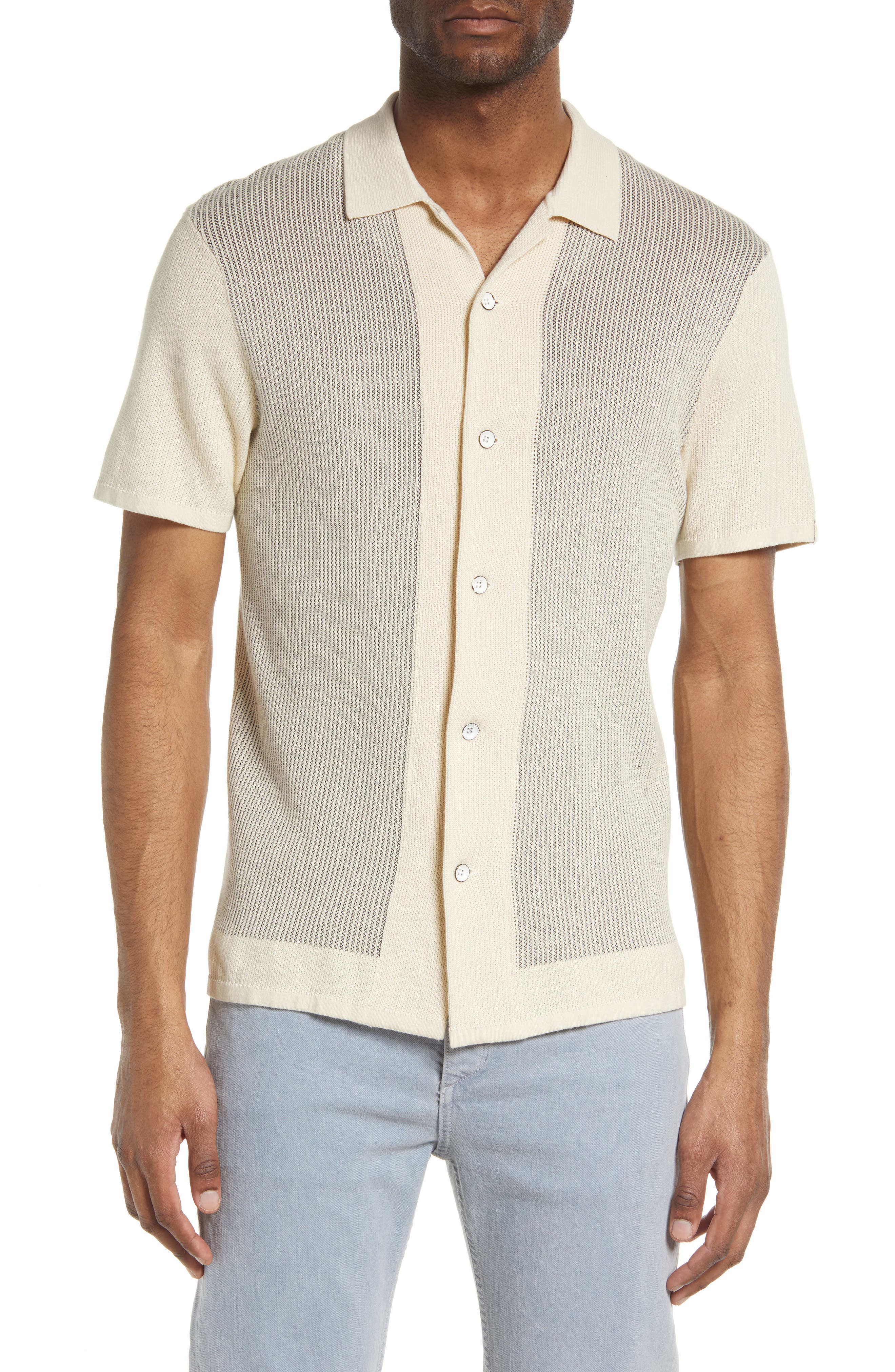 rag & bone Harvey Short Sleeve Knit Button-Up Camp Shirt