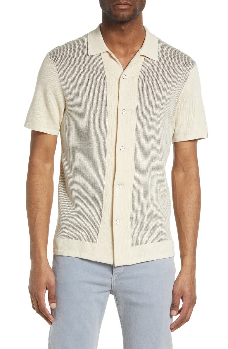 rag & bone Harvey Short Sleeve Knit Button-Up Camp Shirt, Main, color, Ivory