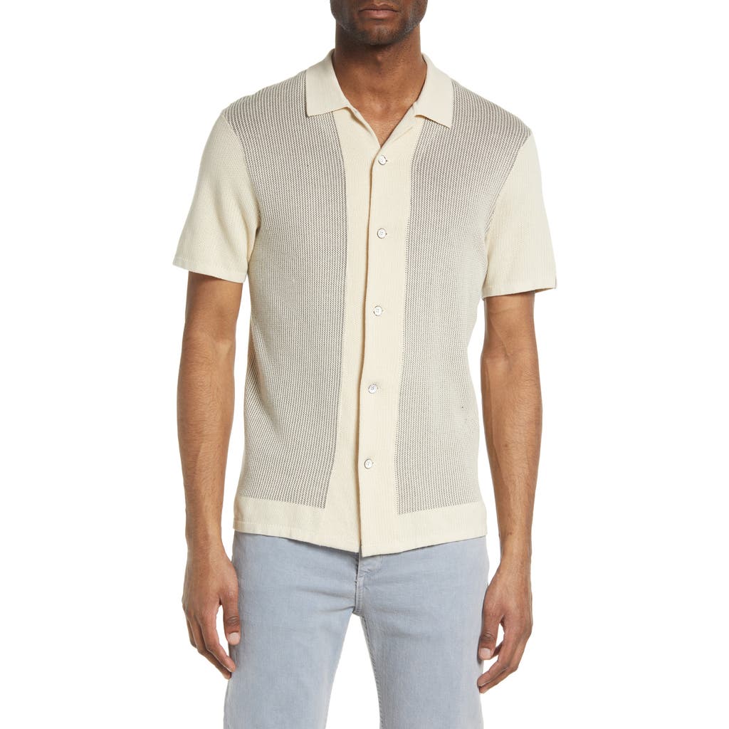 Rag & Bone Harvey Short Sleeve Knit Button-up Camp Shirt In Ivory