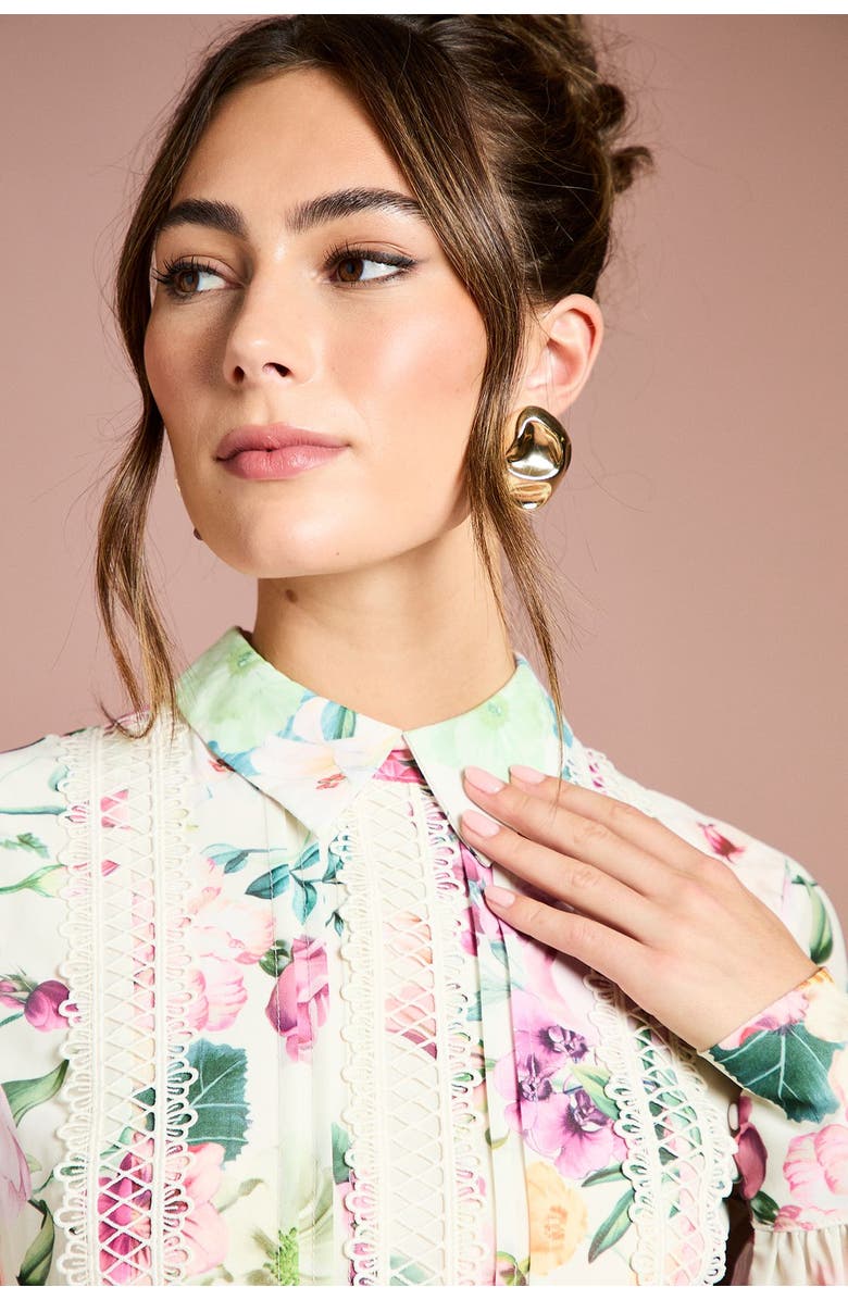 Coast Pleated Lace Trim Midi Dress, Alternate, color, Multi