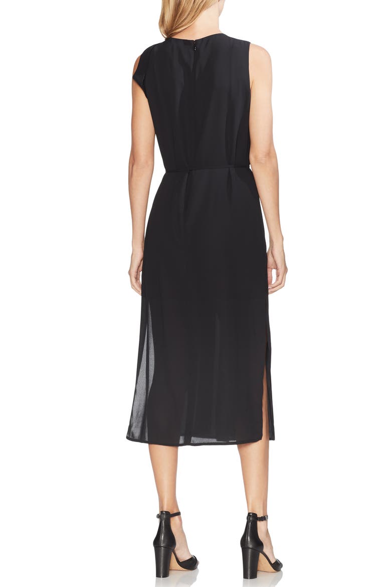 Pleated Overlay Sleeveless Dress, Alternate, color, RICH BLACK