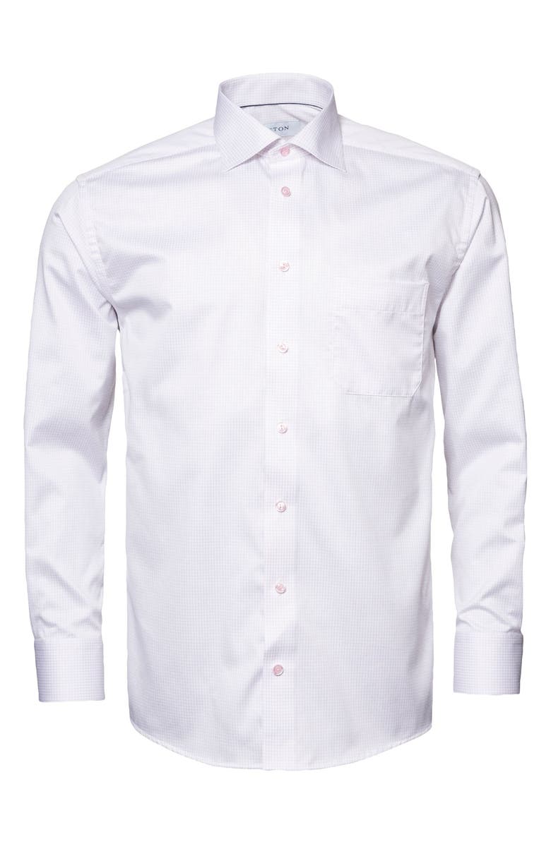 Eton Classic Fit Grid Check Cotton Dress Shirt, Alternate, color, Medium Pink